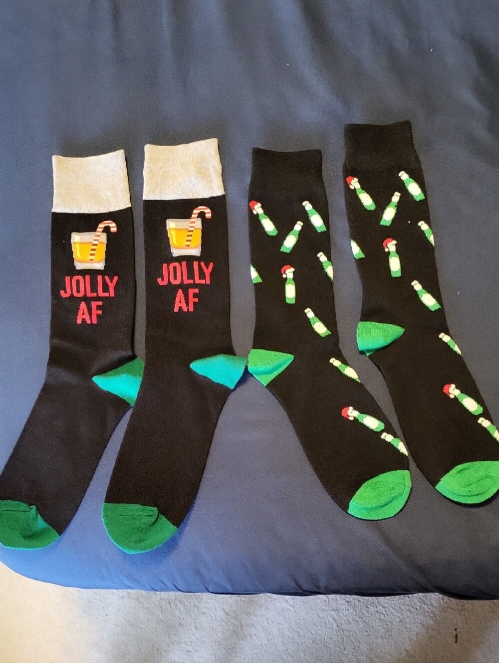 2pk Fun Black & Green Holiday Crew Socks